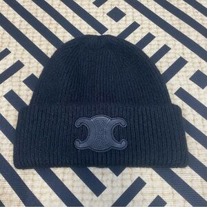 Celine Black Ribbed Knit Beanie